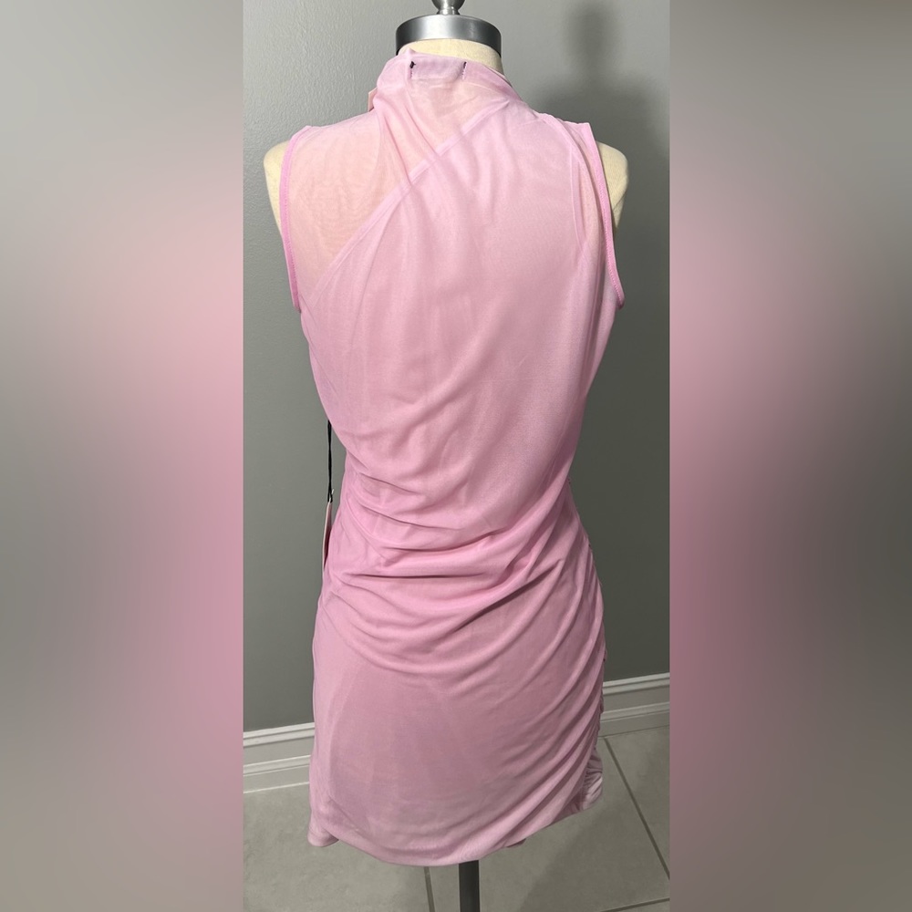 Perfect 4 Spring Simply Beautiful Crystal Sky sheer Barbie Pink dress w/ ruching - Picture 4 of 6
